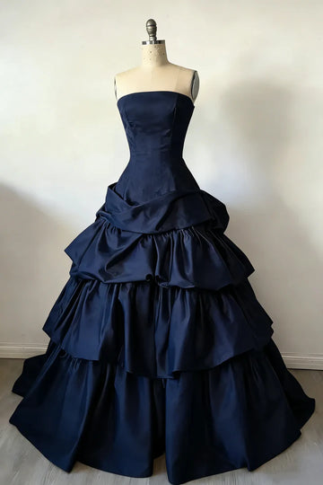 Regal Burgundy Ball Gown Strapless Sleeveless Satin Ruffled Prom Dress