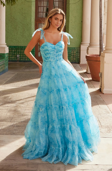 Whimsical A-Line Sweetheart Sleeveless Tulle Floor-Length Tiered Bow Evening Dress