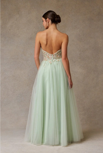 Whimsical A-Line Sweetheart Strapless Tulle Long Floral Slit Prom Dress