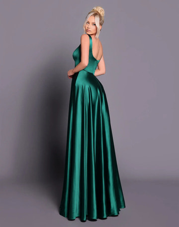 Elegant A-Line Square Neck Satin Gown With Pockets Formal Evening Dress