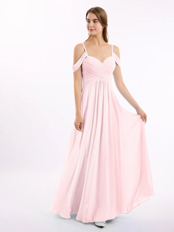 Elegant A-Line V-Neck Off-Shoulder Chiffon Bridesmaid Dress