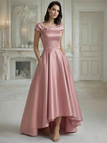 Elegant A-Line Satin Asymmetrical Cocktail Dress Evening Dresses With Pocket