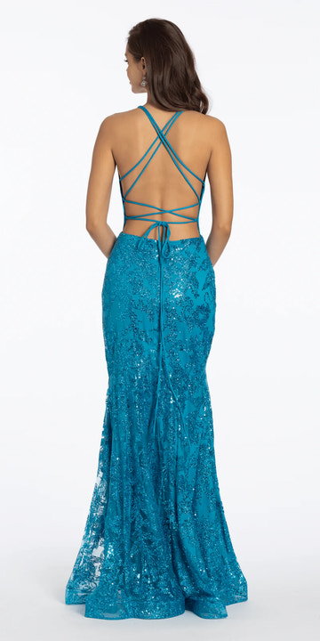 Glamorous Mermaid Gown Spaghetti Strap Lace-Up Back Sequin Floor-Length Prom Dress