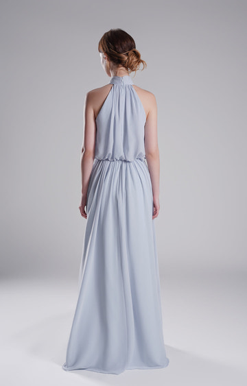 Elegant Halter Neck Pleated Flowing A-Line Sleeveless Open Back Floor-Length Bridesmaid Dresses