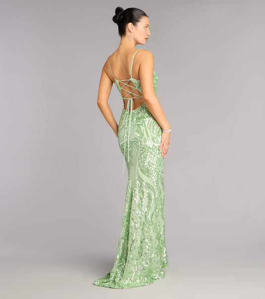 Mermaid Scoop Neck Spaghetti Strap Lace Up Evening Dress Floor Length Prom Gown