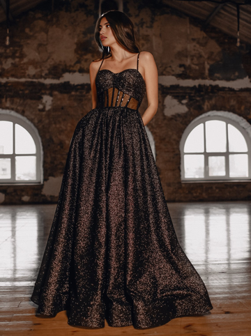 SparklingSequin Off-the-Shoulder Ball Gown Prom Dress A-Line Princess Ball gown Lace up Corset Sparkle Evening Dress