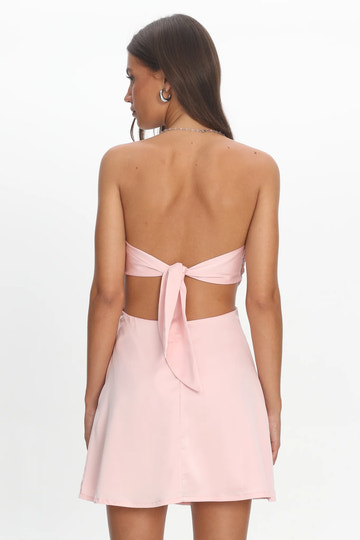 Chain Strap Halter Neck Satin Homecoming Dress With Cutout Bow