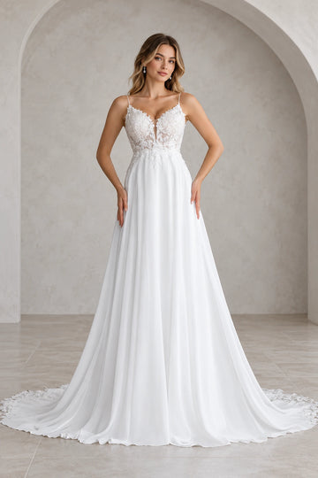Romantic Chiffon A-Line V-Neck Sleeveless Lace-Up Back Floor-Length Wedding Dress