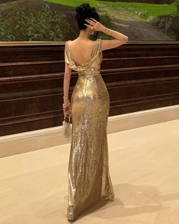 Vestido de Noche Sirena con Lentejuelas y Hombros Descubiertos para Fiesta de Navidad