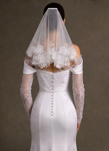 Delicate Sheer Tulle Floral Lace Shoulder Length Bridal Wedding Veil
