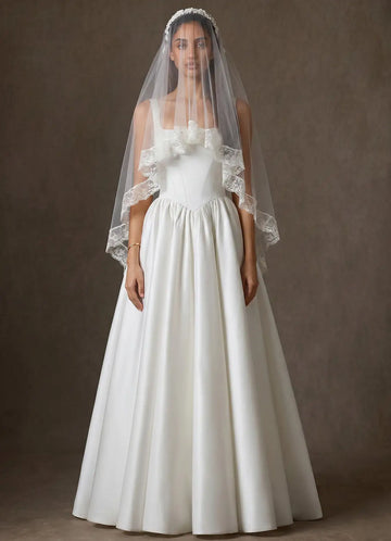 Romantic Sheer Tulle Floral Lace Two-Tier Waist Length Bridal Wedding Veil