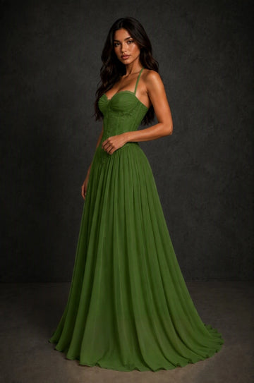 Romantic A-Line Sweetheart Halter Lace-Up Back Floor-Length Prom Dress