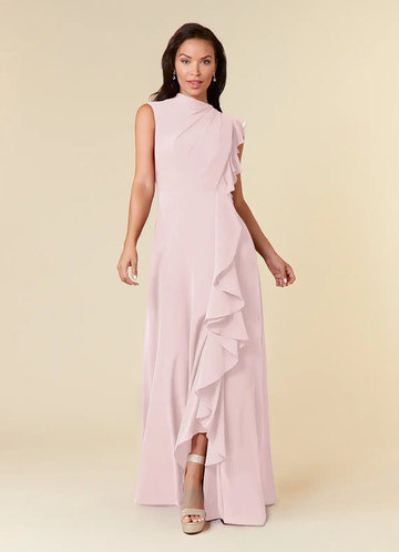 Elegant A-line High-neck Sleeveless Chiffon Wedding Guest Dress Cascading Ruffle Evening Bridesmaid Gown