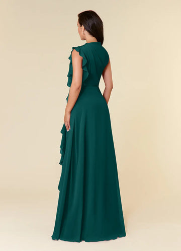 Elegant A-line High-neck Sleeveless Chiffon Wedding Guest Dress Cascading Ruffle Evening Bridesmaid Gown