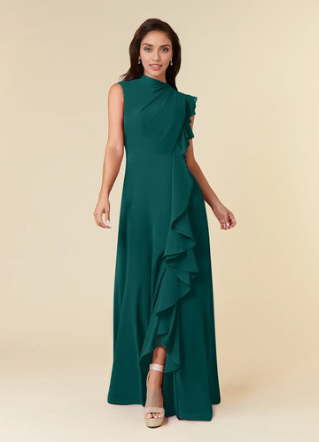Elegant A-line High-neck Sleeveless Chiffon Wedding Guest Dress Cascading Ruffle Evening Bridesmaid Gown