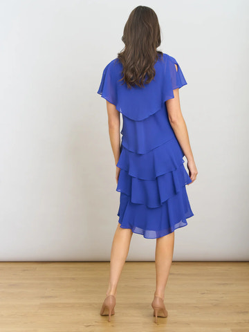 Elegant A-Line V-Neck Tiered Chiffon Knee Length Mother of the Bride Dress