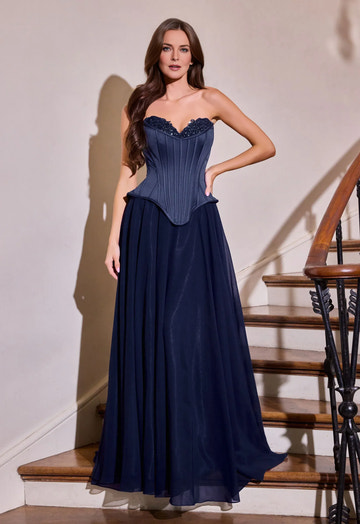 Elegant Fitted-to-Flare Sweetheart Sleeveless Chiffon Floor-Length Corset Lace-Up Evening Gown With Scarf
