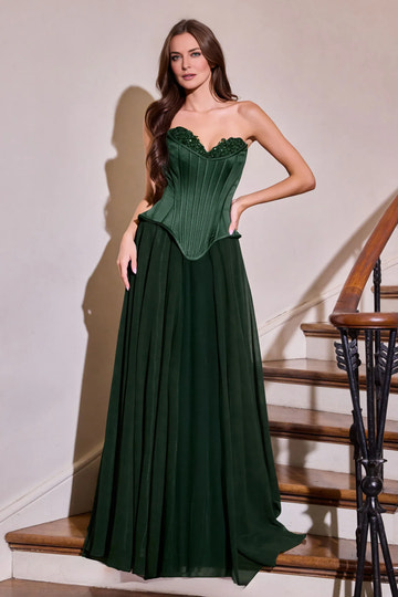Elegant Fitted-to-Flare Sweetheart Sleeveless Chiffon Floor-Length Corset Lace-Up Evening Gown With Scarf