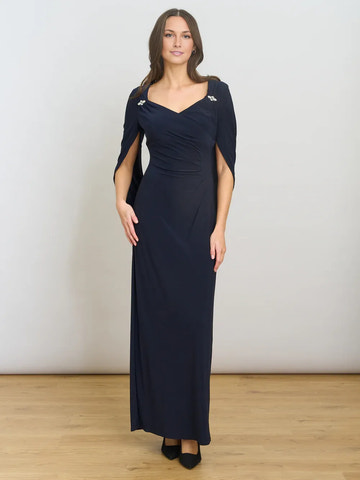 Elegant Sheath Draped Back Shoulder Ruched Maxi Gown Mother of the Bride Dress
