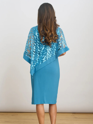 Elegant Round Neck Sequin Cape Knee Length Mother of the Bride Dress