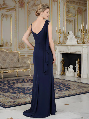 Elegant Sheath One-Shoulder Sweep Train Chiffon Beaded-Draped Mother of the Bride Dress
