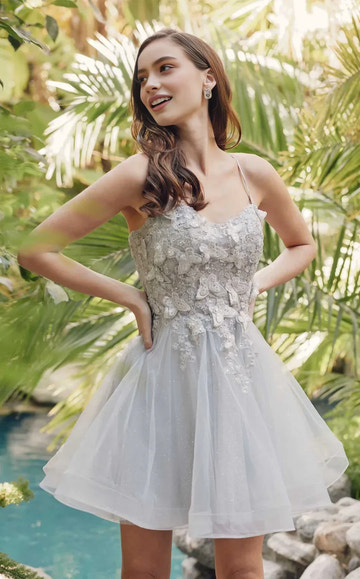 Enchanting A-line Sweetheart Sleeveless Tulle Mini 3D-floral Lace-up Homecoming Dress