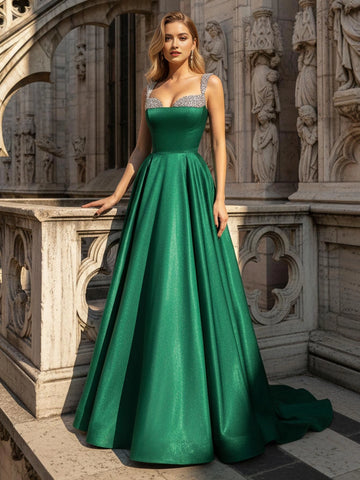 Regal A Line Sweetheart Beaded Strap Lace Up Back Floor Length Prom Dress