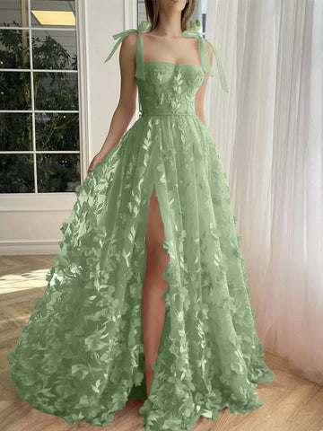 Radiant A-Line Sweetheart Spaghetti Strap Lace-Up Floor-Length Prom Dress