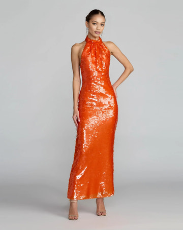 Halter Neck Sleeveless Open Back Maxi Dress Sequin Party Gown