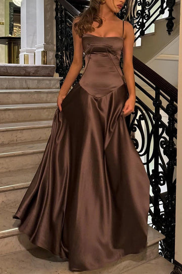 Chic A-Line Square Neck Spaghetti Strap Lace-Up Back Floor-Length Prom Dress