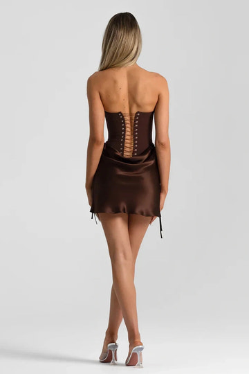 Sophisticated Fitted Sweetheart Strapless Lace-Up Satin Mini Homecoming Dress