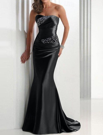 Glamorous Mermaid Strapless Sleeveless Lace Up Back Train Prom Dress