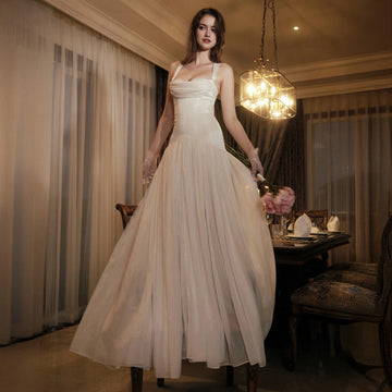 Dreamy A-Line Square Neck Sleeveless Open Back Floor-Length Wedding Dress