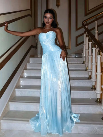 Radiant A-Line Sweetheart Strapless Open Back Floor Length Prom Dress