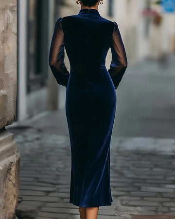 Vedress velvet formal prom gown hidden zipper solid back rear outdoor view