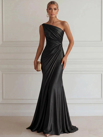 Chic Light Green Mermaid One Shoulder Sleeveless Zipper Back Prom Dress