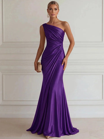 Chic Light Green Mermaid One Shoulder Sleeveless Zipper Back Prom Dress