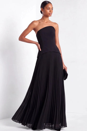 Chic A Line Asymmetric Neck Strapless Zipper Back Floor Length Prom Dress