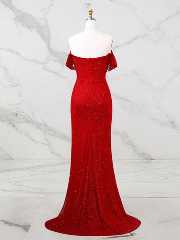 Vedress mermaid prom dress with off-shoulder back and center zipper closure
