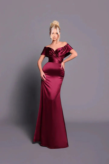 Elegant Mermaid Off-The-Shoulder Satin Formal Gown Evening Dress