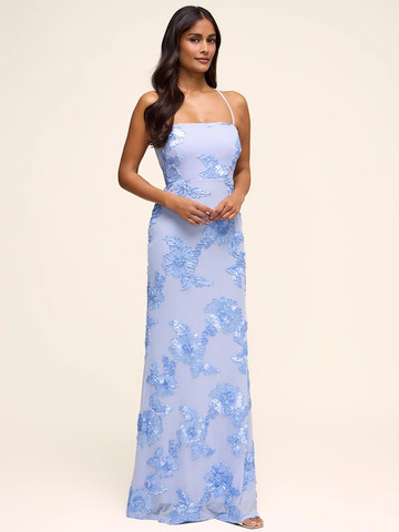 Elegant Mermaid Embroidery Square Neck Floral Lace Up Prom Dress