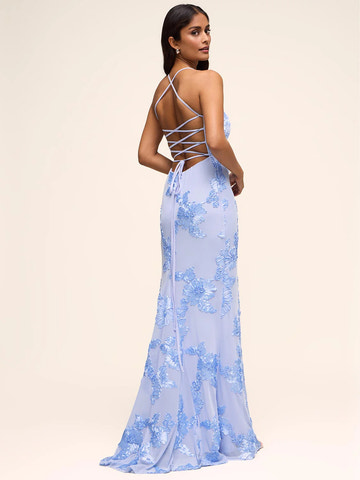 Elegant Mermaid Embroidery Square Neck Floral Lace Up Prom Dress