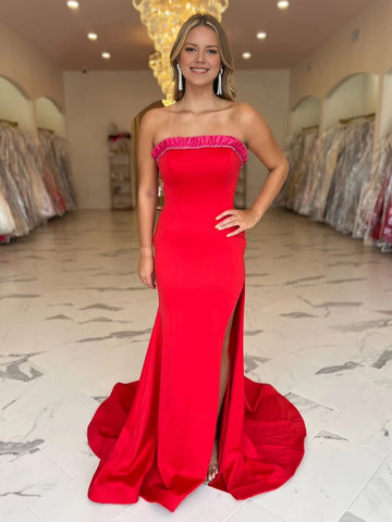 Glamorous Mermaid Straight Across Strapless Straight Back Floor-Length Prom Dress