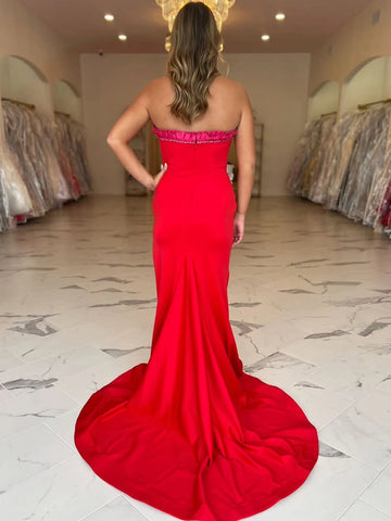 Glamorous Mermaid Straight Across Strapless Straight Back Floor-Length Prom Dress