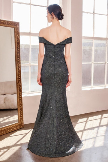 Vestido de noche formal de sirena con escote en V pronunciado, hombros descubiertos y purpurina - Vestido de fiesta de graduación y para invitada de boda