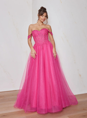 Vestidos de fiesta de noche línea A, elegantes, con hombros descubiertos, de encaje, tul y corte maxi.