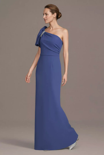 Sheath Crepe One-Shoulder Rhinestone Embellished Maxi Gown Mother of the Bride Dress