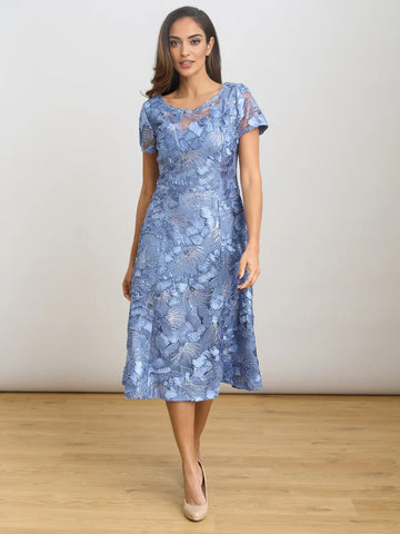 Elegant A-Line Round Neck Midi Dress Sequin Embroidered Mother of the Bride Dress