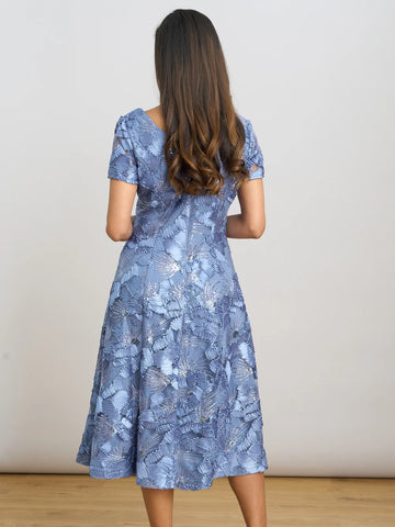 Elegant A-Line Round Neck Midi Dress Sequin Embroidered Mother of the Bride Dress