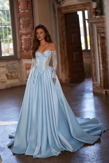 Regal Ball Gown Sweetheart Off-The-Shoulder Lace-Up Back Floor-Length Prom Dress